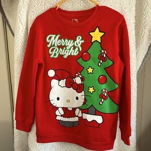 Hello Kitty Red Graphic Christmas Merry & Bright Tree Sweatshirt Crewneck.